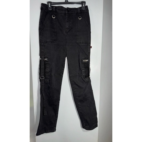 Royal Bones faded black gothic Emo‎ cargo pants silver tone chain loops size 15 - Picture 1 of 10